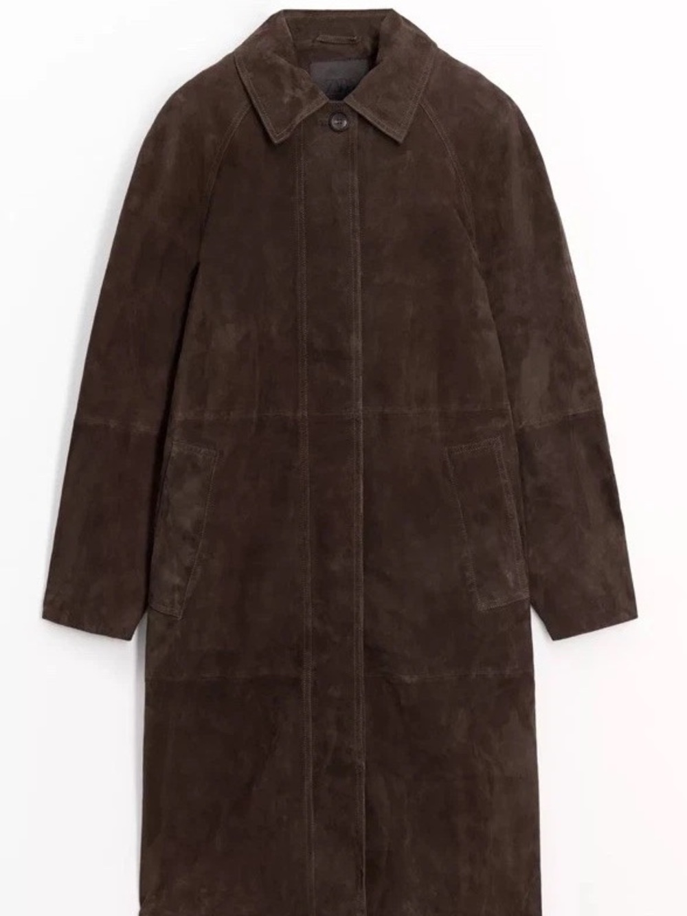 Zara 100% Leather Dark Brown Suede Long Coat Size M